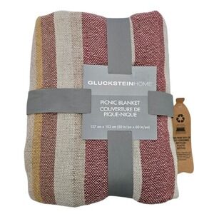 NWT GlucksteinHome Red Multi Striped Fringed Picnic Blanket 50x60